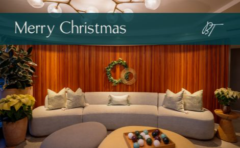 Merry Christmas Banner in the Beach Terrace lobby 