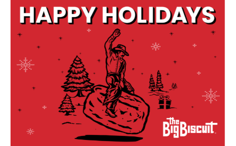 Happy Holidays. Cowboy riding a biscuit.