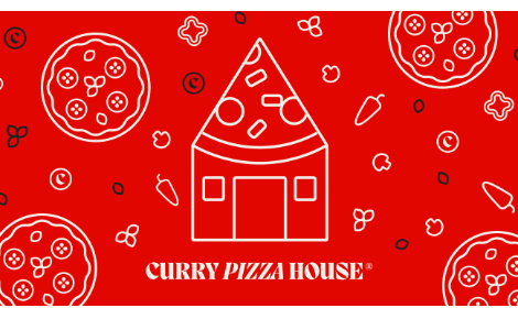 Curry Pizza House e-Gift Card Design - White long logo with red background