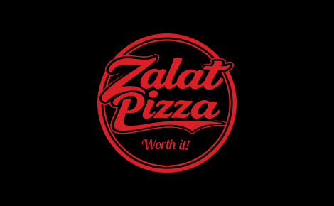 Bright red gift card design featuring the Zalat Pizza logo in white, centered, with the “Worth It” tagline beneath it.