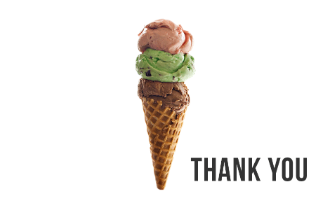 Thank you message with a photo of a triple scoop cone
