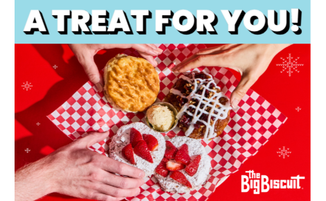 A treat for you! Hands reaching for Signature Biscuit Sampler.
