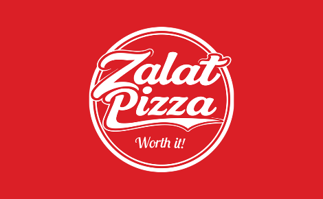 Bright red gift card design featuring the Zalat Pizza logo in white, centered, with the “Worth It” tagline beneath it.