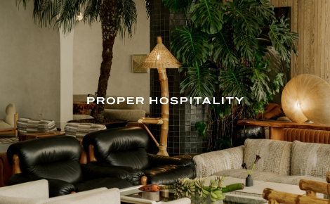 Lounge with leather chairs, greenery, and natural textures at Santa Monica Proper