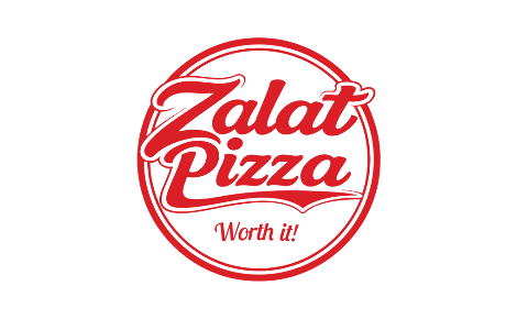 Bright red gift card design featuring the Zalat Pizza logo in white, centered, with the “Worth It” tagline beneath it.