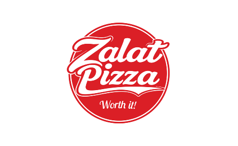 Bright red gift card design featuring the Zalat Pizza logo in white, centered, with the “Worth It” tagline beneath it.