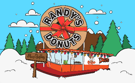 holiday scene at randys donuts inglewood. with a bow!