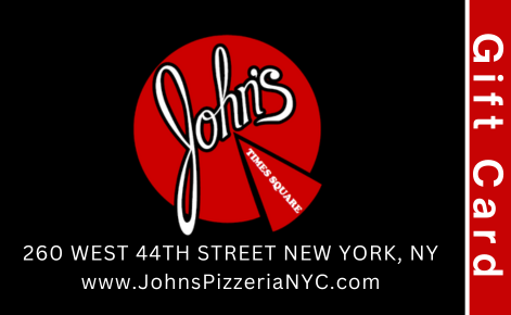 Johns pizzeria nyc gift card design with logo on black card