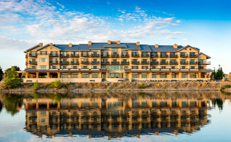 The Lodge at Columbia Point from the river 