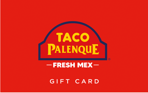 taco palenque physical gift card design with logo on red background