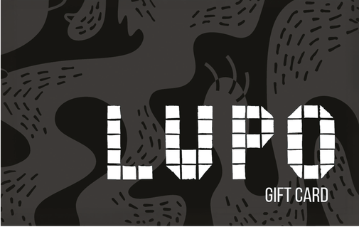 lupo physical gift card design with white logo