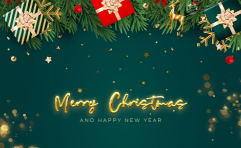 Merry Christmas gift card. Green with presents