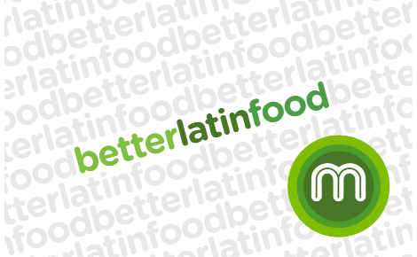 Better Latin Food text continuous across card in grey, but center BLF in shades of green.  Mixto logo bottom right