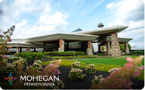 eGift card image of the exterior of the resort with the Mohegan Pennsylvania logo