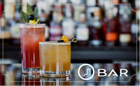 eGift card image of two cocktails on the bar with the O Bar logo