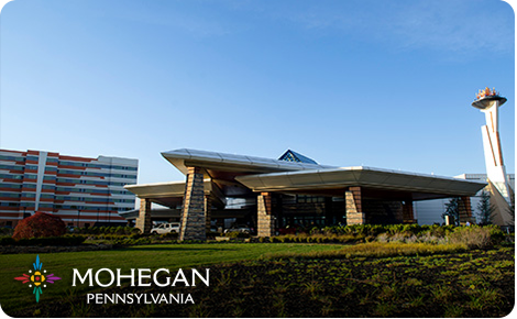 eGift card image of the exterior of the resort with the Mohegan Pennsylvania logo
