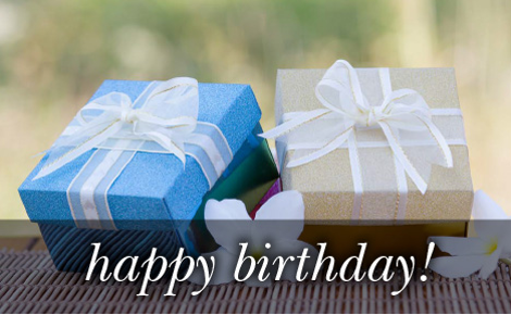 eGift card image of blue and white gifts both with white ribbon and the text 