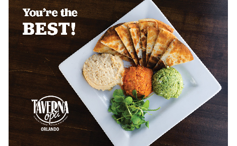 Hummus with Taverna Opa Orlando logo and 