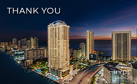 eGift Card image of an aerial view of hotel and surrounding area at night with the text “Thank You” and the Hyde Beach House logo