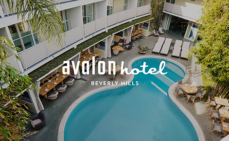 Gift card design with top pool view and avalon hotel beverly hills text written on it