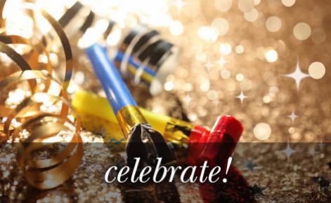 Image of balloons, streamers and ribbon with the text 