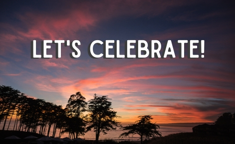 Gift card image of the sunset with the text “Let’s Celebrate!”