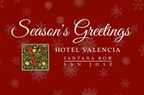 Hotel Valencia Santana Row Logo on red Christmasy background with the text 