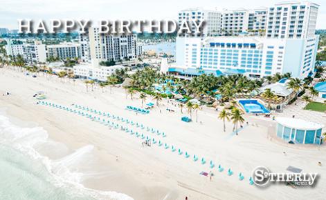 eGift Card image of Hollywood Beach with the text “Happy Birthday” and the Sotherly Hotels logo
