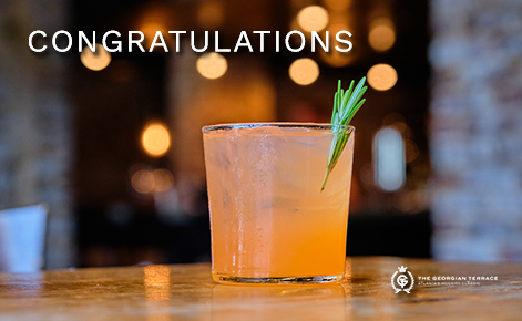 eGift Card image of a cocktail with the text “Congratulations” and The Georgian Terrace logo