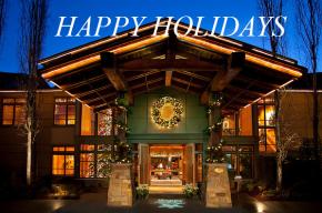 External image of hotel at night with the text 