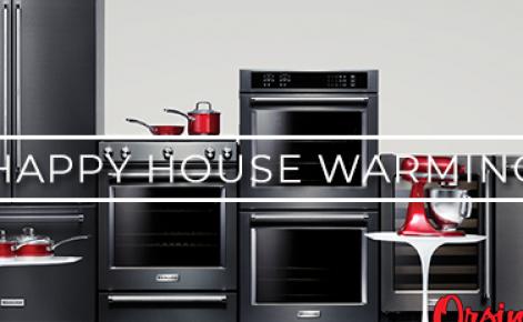 Gift card image of kitchen appliances with the text “Happy House Warming” with the Orsini’s logo