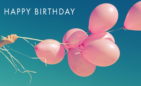 Gift card image of pink balloons with the text “Happy Birthday”