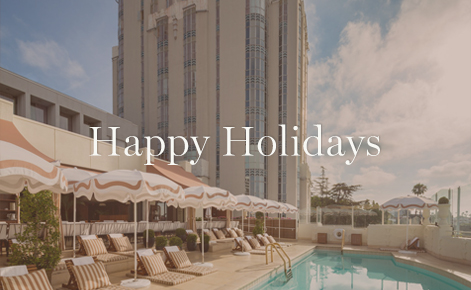Gift card image of the pool with the text “Happy Holidays”