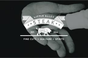 Little Alley Steak logo on black background with father and sons hands