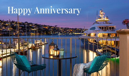 Gift card image of the view from the balcony at sunset with the text “Happy Anniversary” 