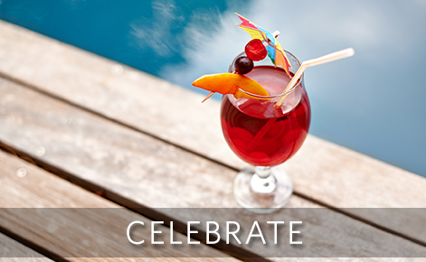 Image of cocktail by the pool with the text 