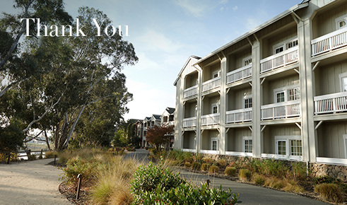 Gift card image of the exterior for the hotel with the text “Thank You”