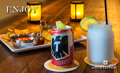 eGift Card image of restaurant food and beverage with the text ‘Enjoy” and The Whitehall logo