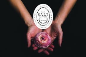 Image of someone holding a rose with the Salt Factory logo
