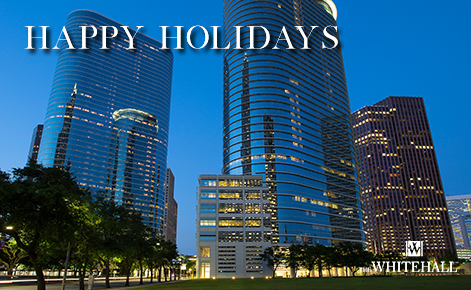 eGift Card image of an external shot of the hotel at night with the text “Happy Holidays” and The Whitehall logo