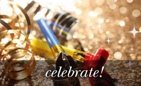 Image of balloons, streamers and ribbon with the text 