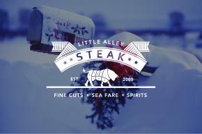 Little Alley Steak logo on snow scene background