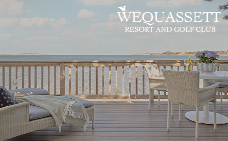 eGift card image of the outside deck and the Wesquassett Resort  & Gold Club logo