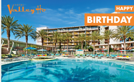 OH Pool area; text says "Happy Birthday"