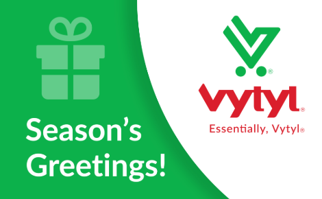 Vytyl gift card that says "Season's Greetings!"