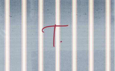 Theodosia Logo over blue and white stripes.