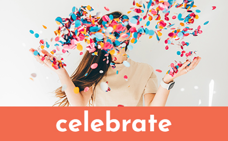 celebrate and hands with confetti