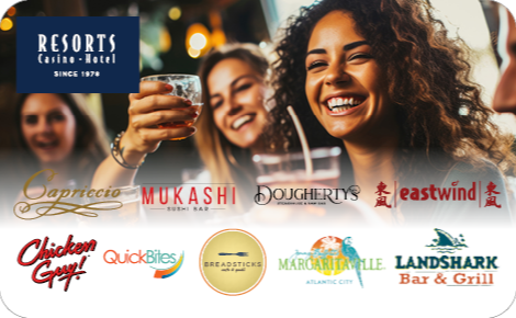 eGift card image if guests enjoying a drink with the various restaurant logos