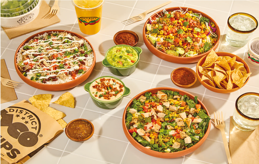 district taco gift card design with taco bowls