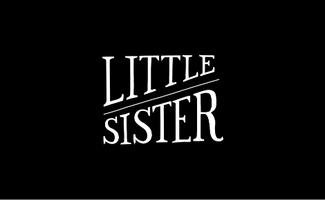 Black background, white Little Sister logo
